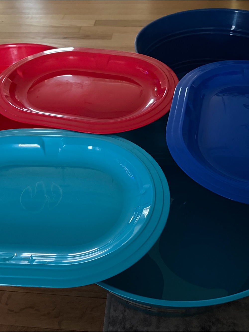 Colorful Plastic Serving Trays - Red, Royal Blue, Teal With Matching Ice Buckets